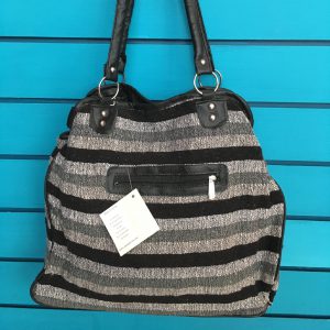 Black Woven Cotton Stripy Bag