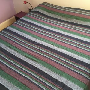 Woven Striped Double Bedspread Green and Burgundy